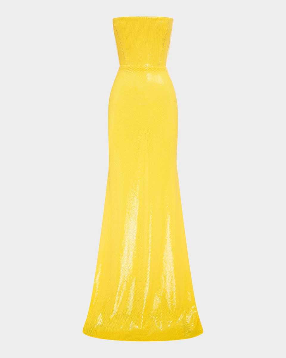 Strapless Sequined Mesh Trumpet Gown